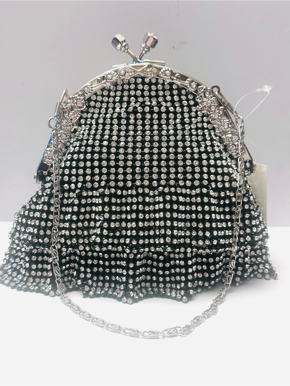 NWT Hollywood Glamor Black/Silver & Rhinestone Skirted Frame Clutch/Purse/Handba - Picture 11 of 13